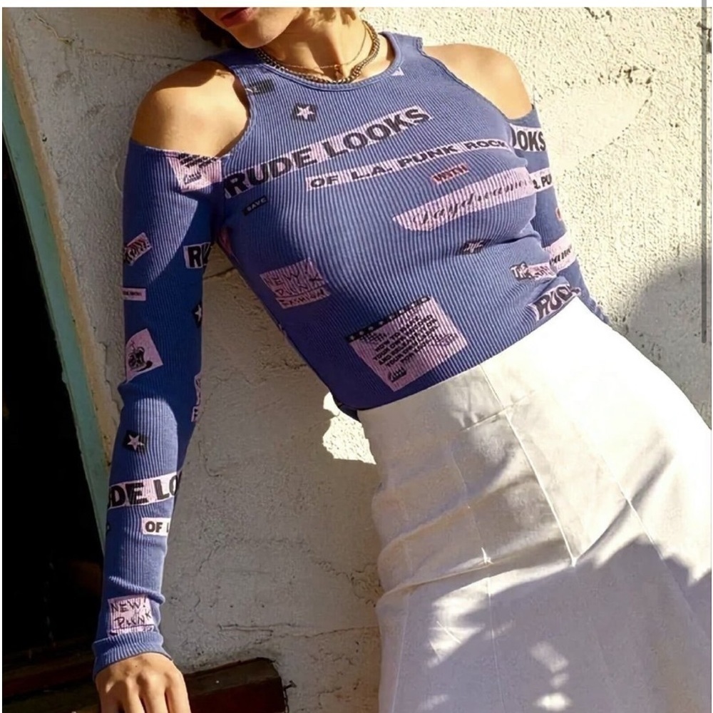 Daydreamer Rude Looks Cold Shoulder Thermal Long Sleeve Top